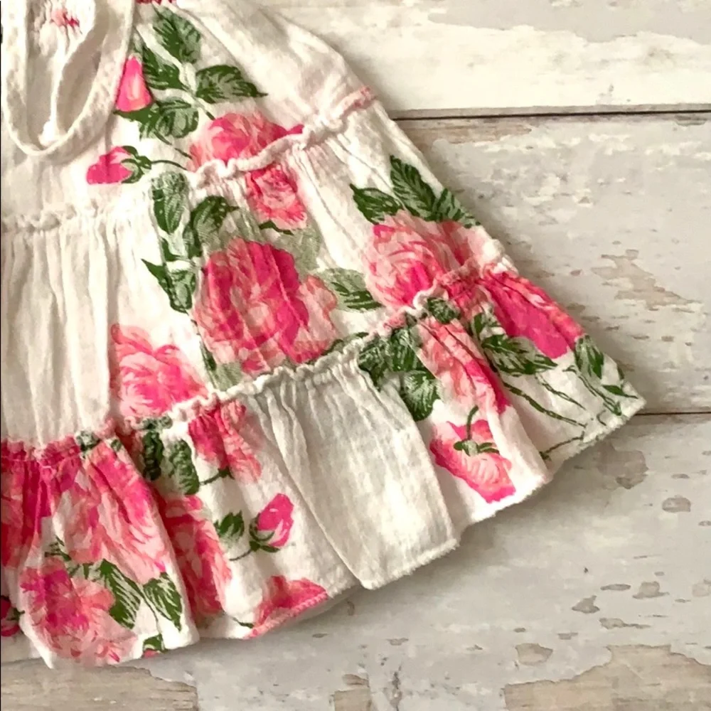 Girls 18m Pink White Floral Muslin Dress Baby Toddler Ruffle Skirt
